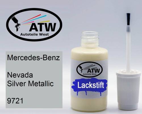 Mercedes-Benz, Nevada Silver Metallic, 9721: 20ml Lackstift, von ATW Autoteile West.